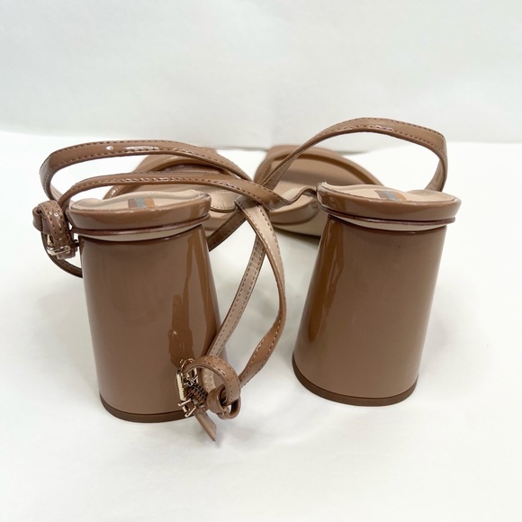 Sam Edelman Kia Beige Block Heel Strappy Patent Sandals Square Toe Heels US 10 - Picture 8 of 9